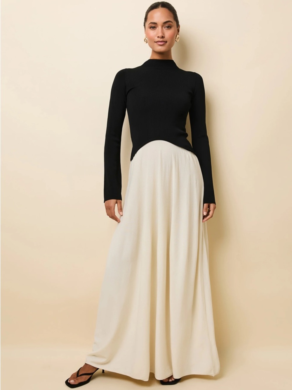 SOLID & STRIPED Soglio Elegant Black and Cream Maxi Dress